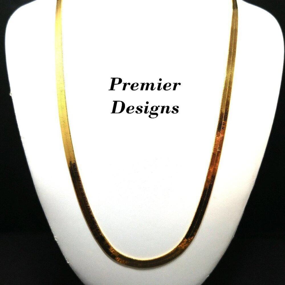 Premier Designs Gold Herringbone Necklace 24 Inch Wide Chain Vintage
